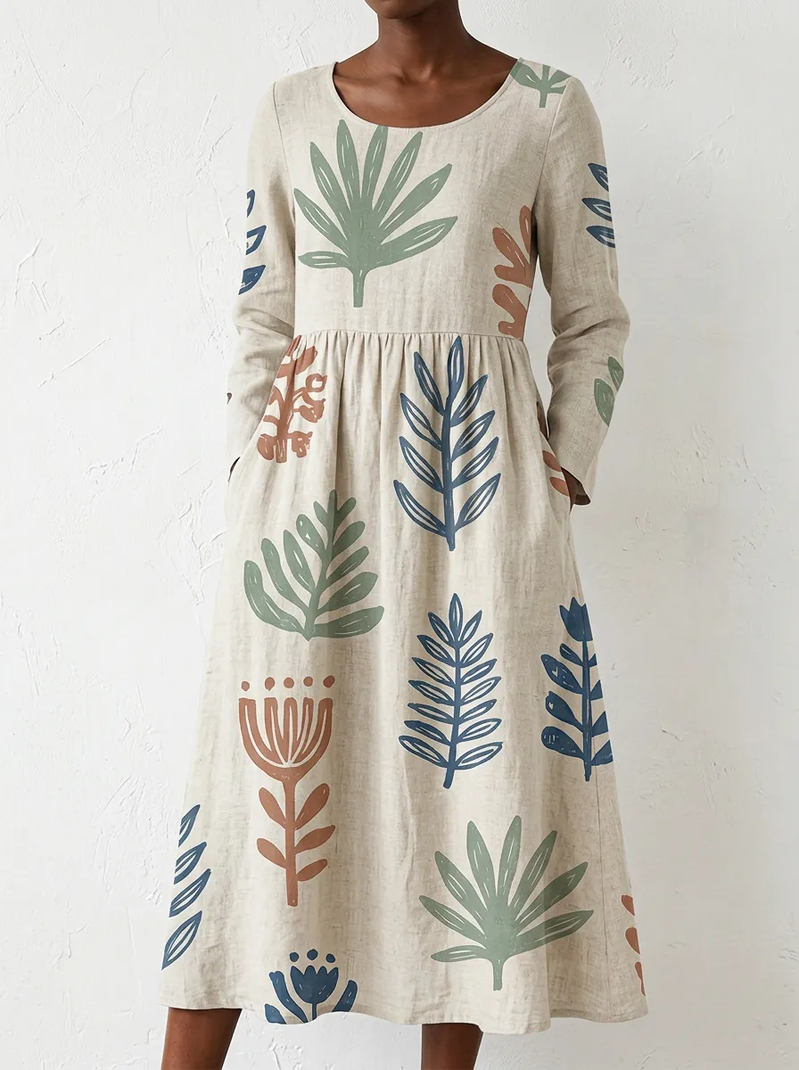 Women's Botanical Nature Lover Floral Leaf Printed Dress