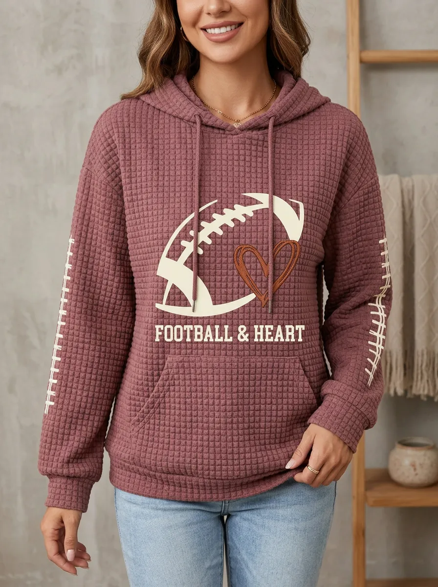 Women's Heritage Gridiron Heart Graphic Waffle Hoodie