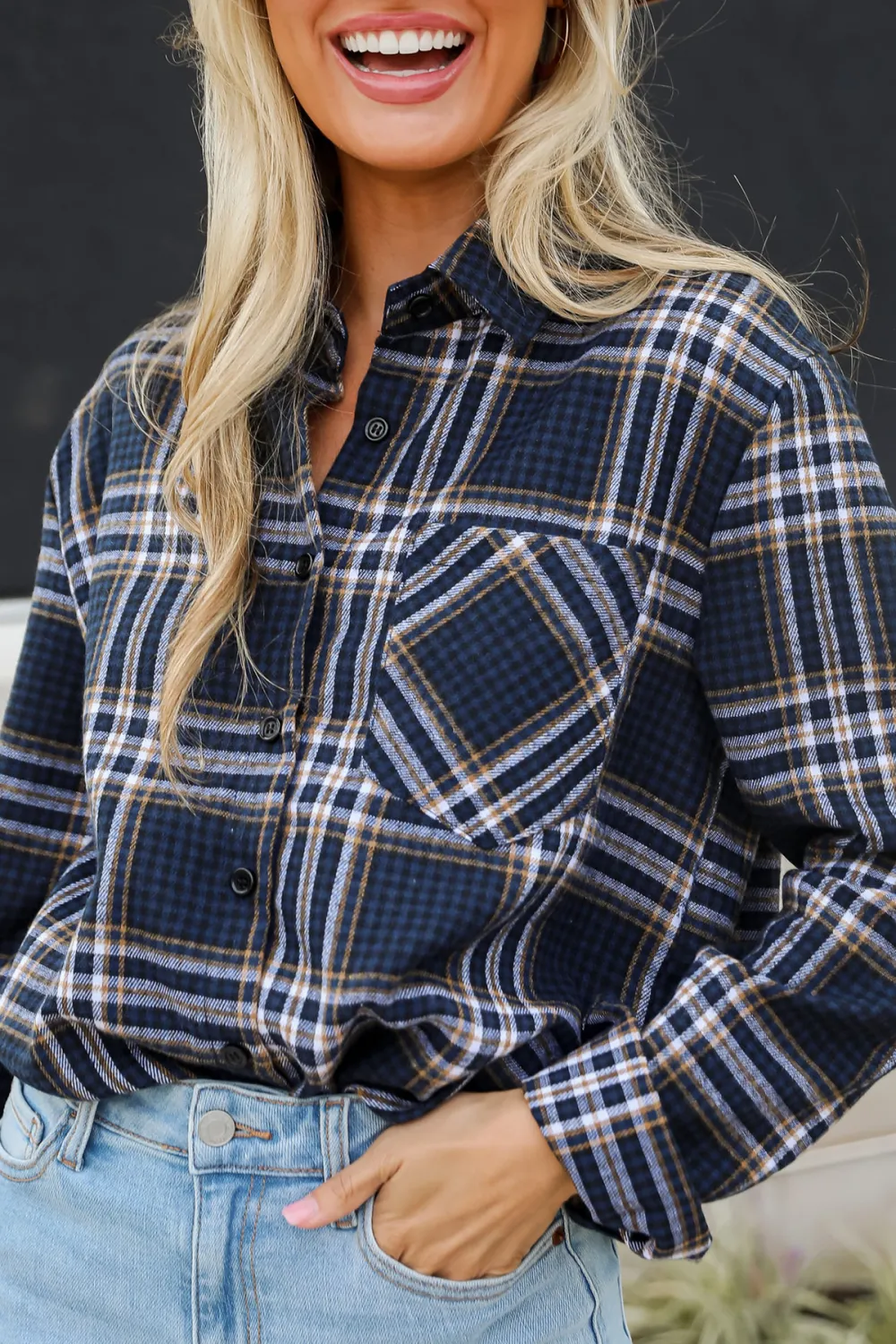 Long Sleeve Blue Plaid Flannel