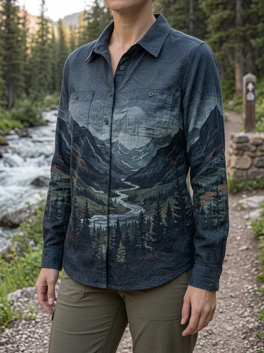 Women's Hiking Lover Mountain River Forest Printed Shirt