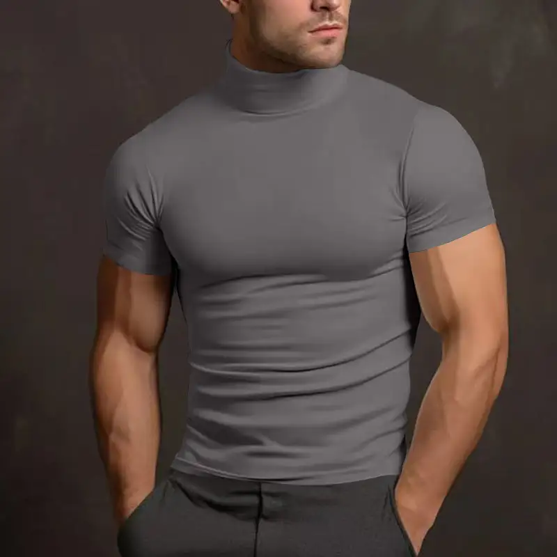 Men's Fitted Elastic Short-Sleeve Roll Neck Top