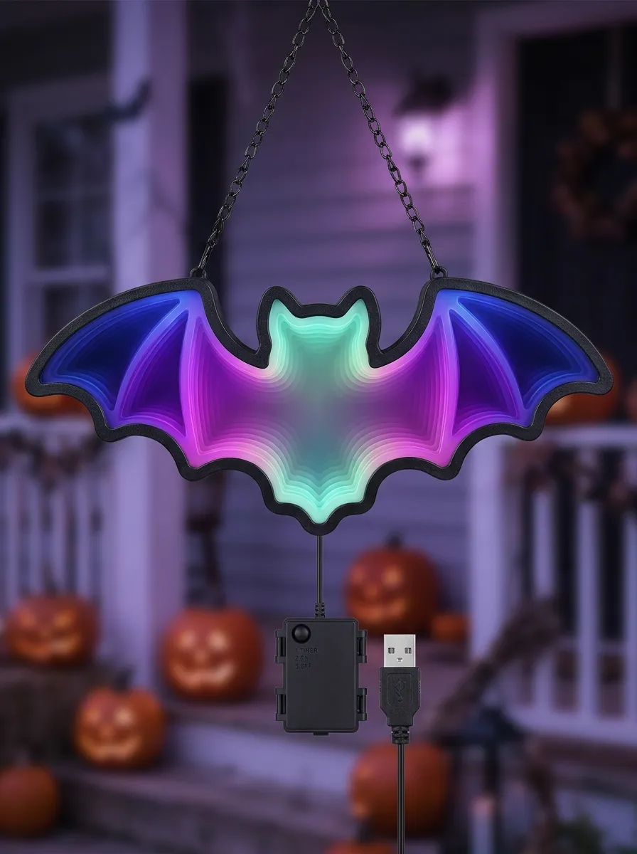 Infinity-Mirror Neon-Look LED Halloween Bat Light