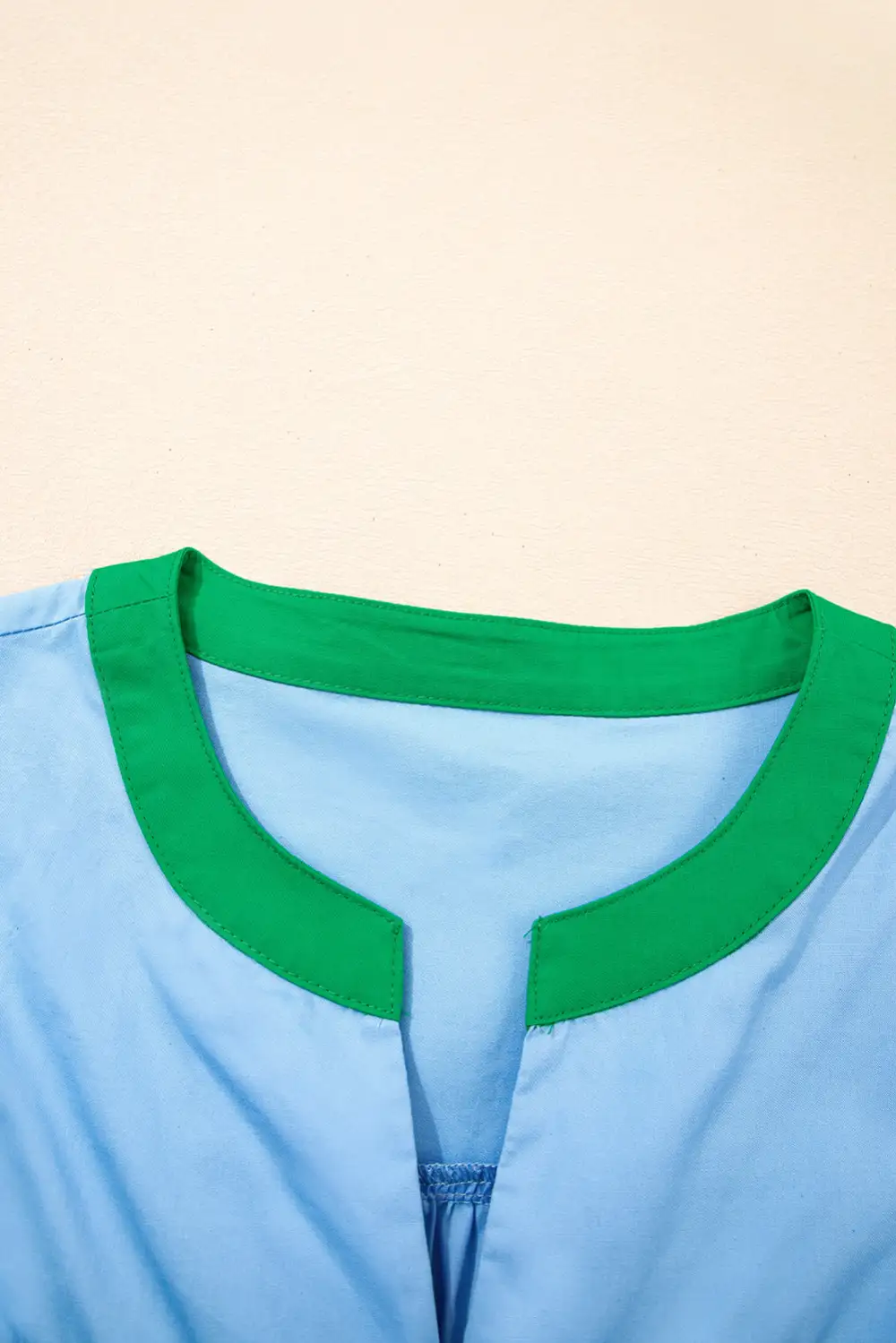 Frilled Notched Neck Short Sleeve Blouse
