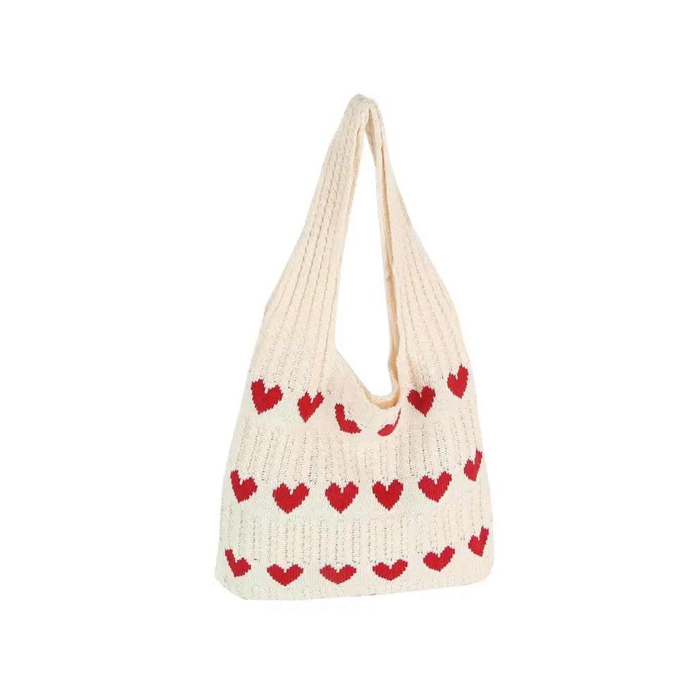 Heart Knit Slouch Tote Bag
