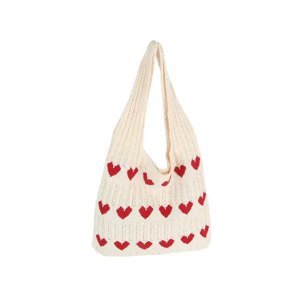 Heart Knit Slouch Tote Bag