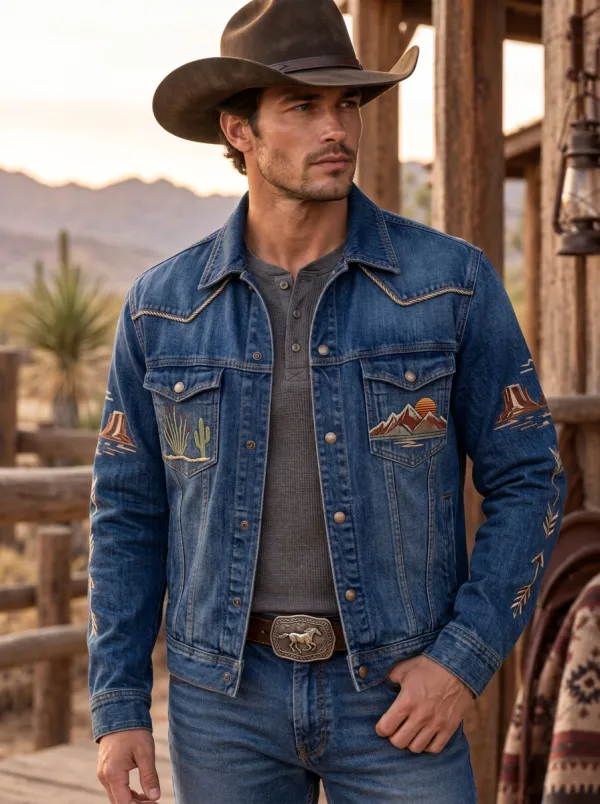 Rodeo Heritage Desert Landscape Graphic Men's Western Jacket
