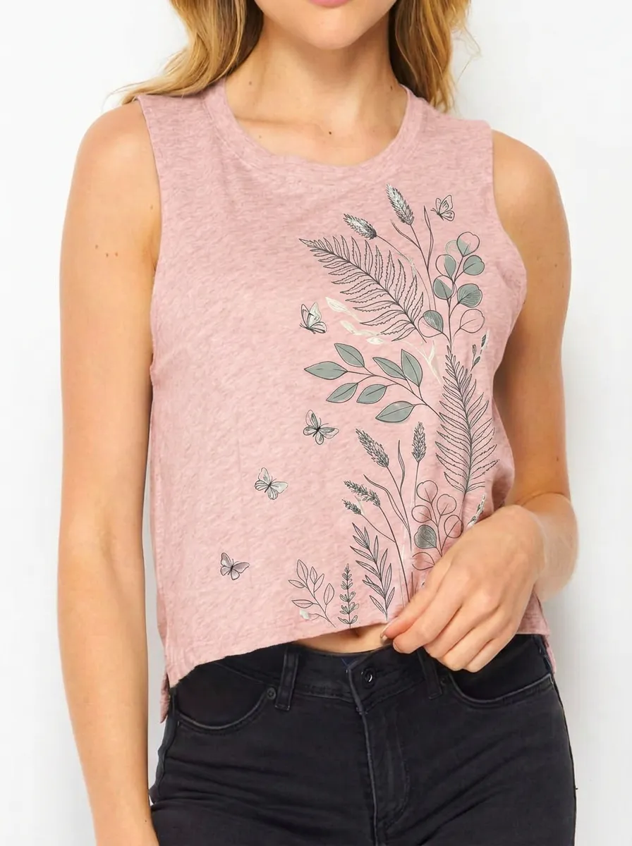 Women's Botanical Butterfly Nature Lover Printed Tank Top