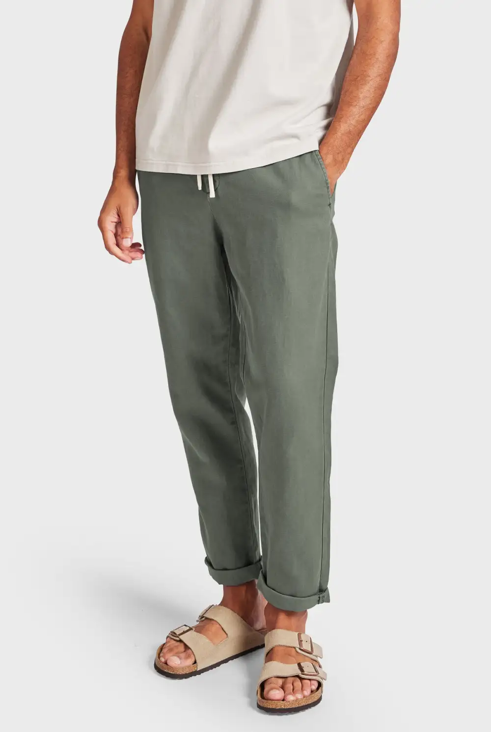 Casual Drawstring Waist Cotton Blend Trousers