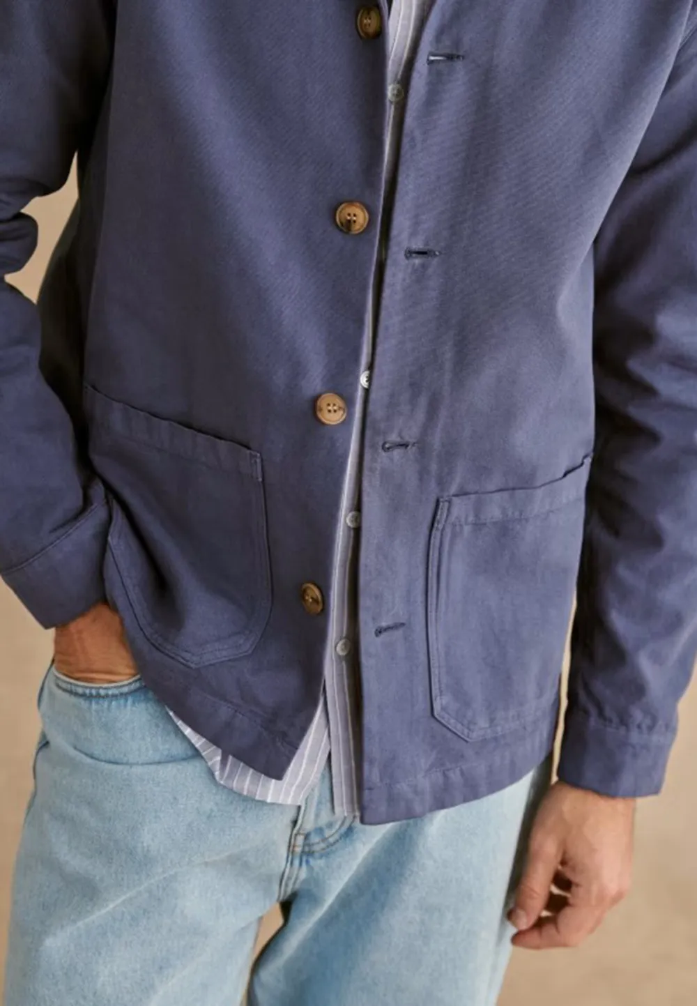 Vintage Blue Cotton Blend Casual Chore Jacket