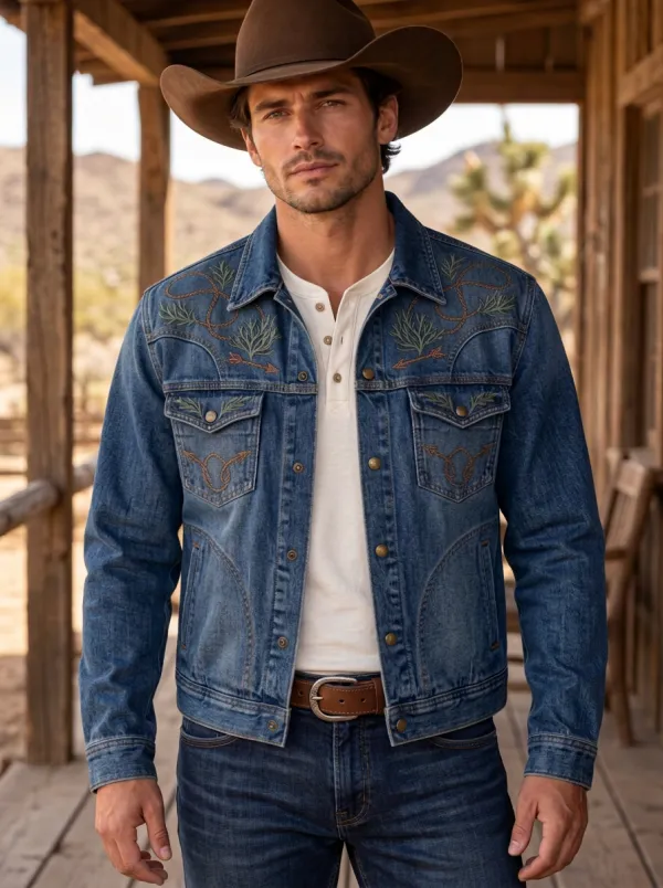 Western Trail Cactus Desert Embroidered Trail Look Men's Western Jacket