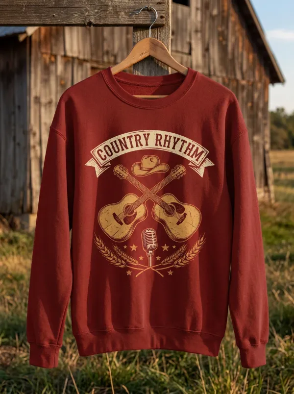 Country Music Guitar Microphone Crew Neck Sweatshirt
