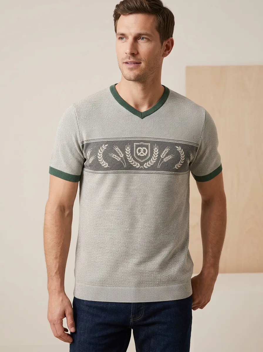Wheat Embroidery Inspired Knit Tee