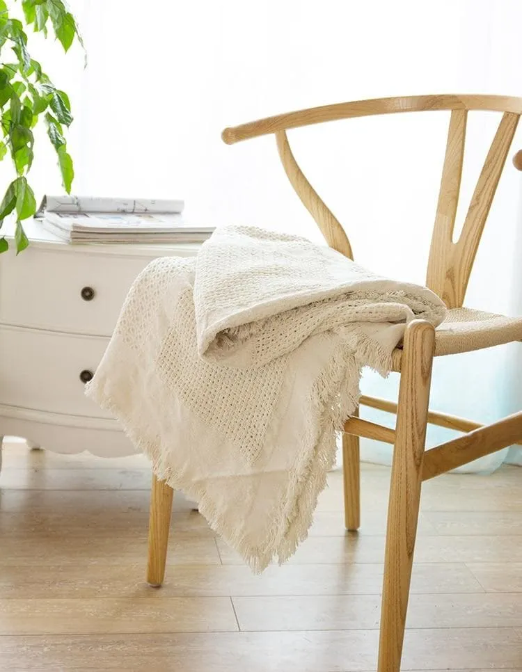 Fringed Geometric Cotton Throw Blanket