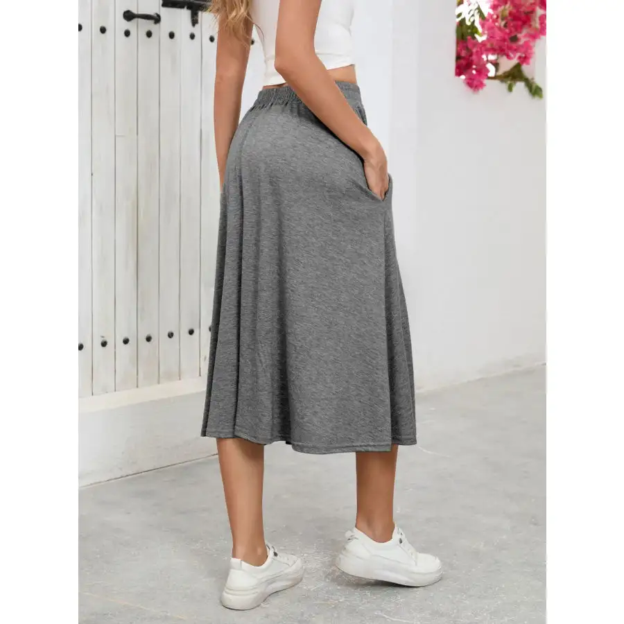 Elastic Waist Skirt with Pockets