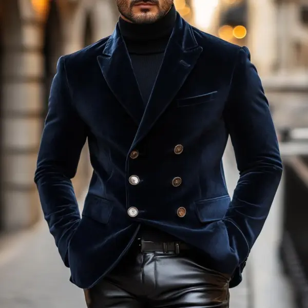 Velvet Structured Button Blazer