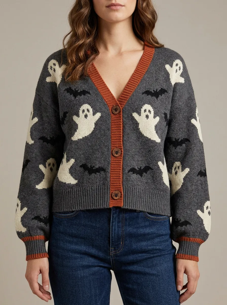 Women's Ghost Bat Halloween Knit Cardigan