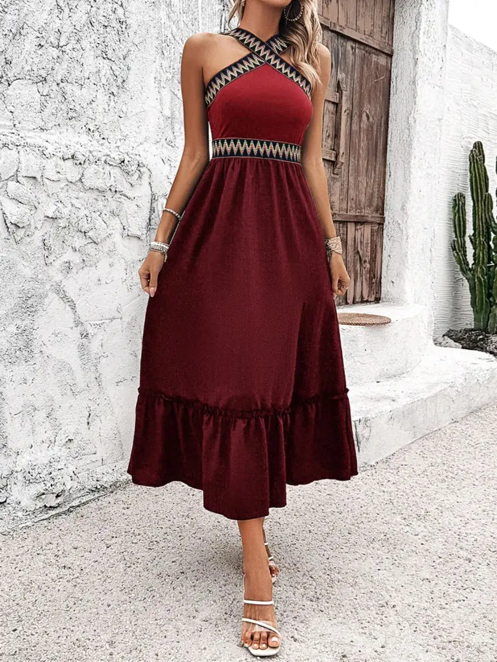 Everyday Ruffle Trim Midi Dress