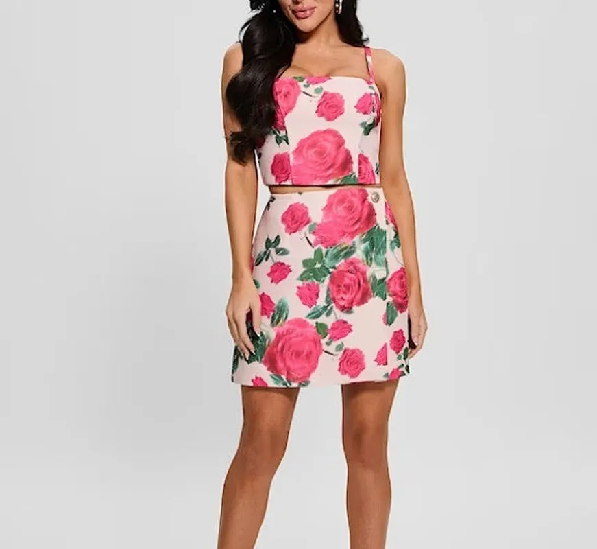 Printed Floral Button Closure Skirt