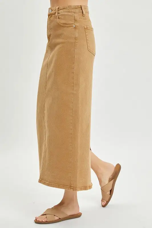 High Rise Back Slit Maxi Skirt