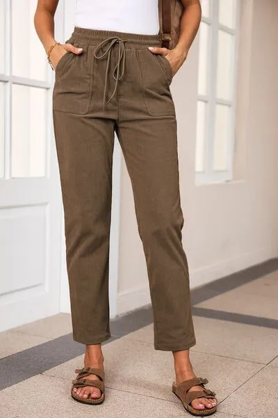 Drawstring Straight Pants With Pocket