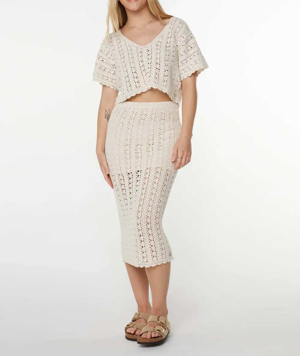 White Woven Lace-Up Slimming Half Skirt