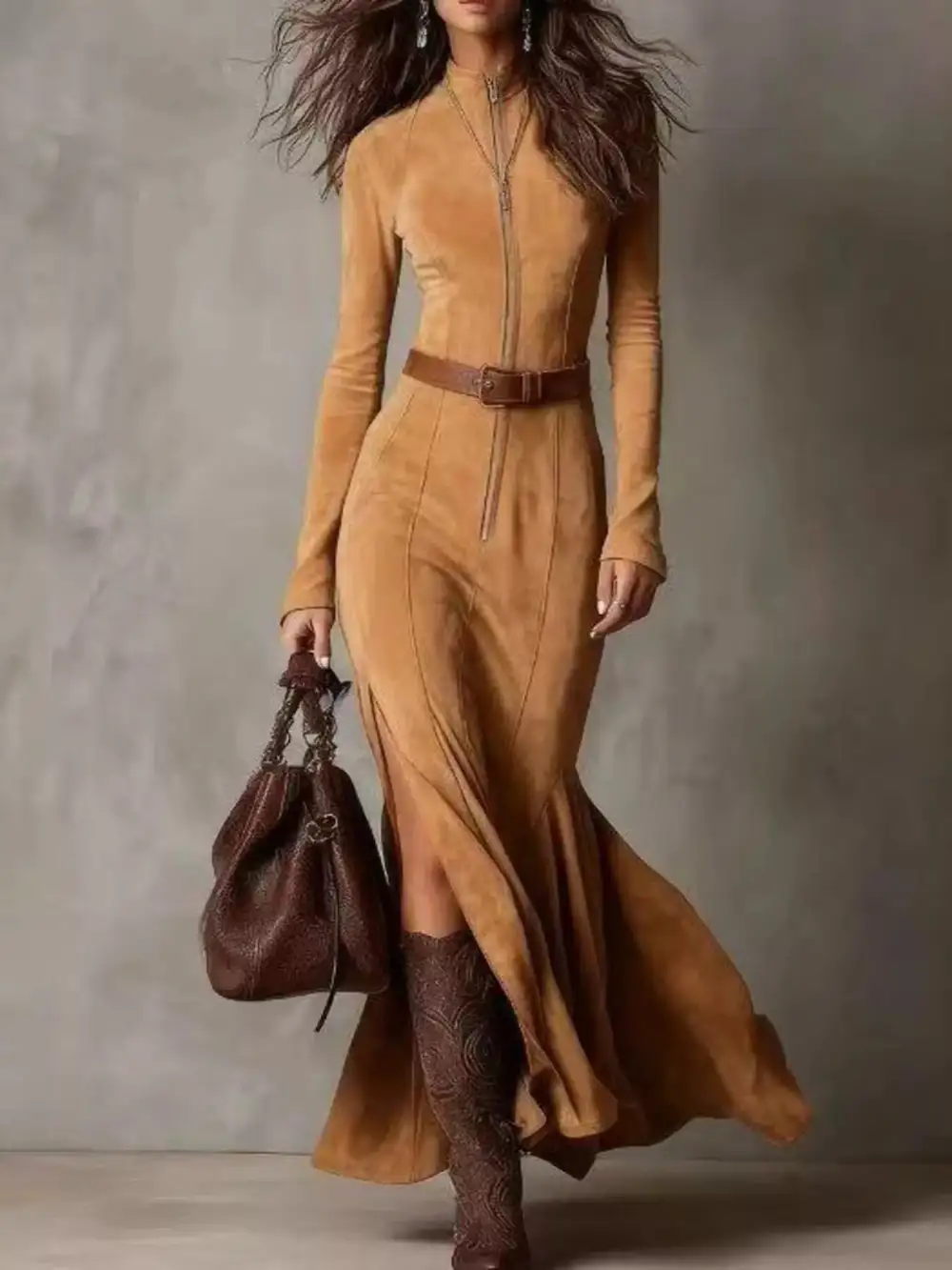 Full Size Slit Zipper Front Maxi Dress Plus Size
