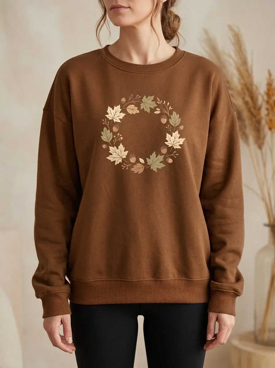 Relaxed Detail Maple-Leaf Printed Acorn Graphic Sweatshirt