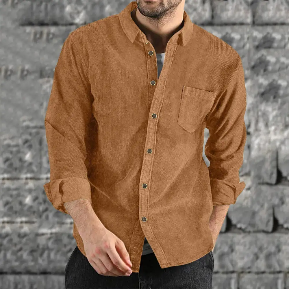 Men's Elegant Cord Shirt With Practical Chest Pocket