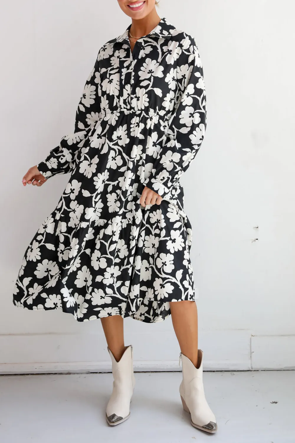 Black Floral Midi Dress