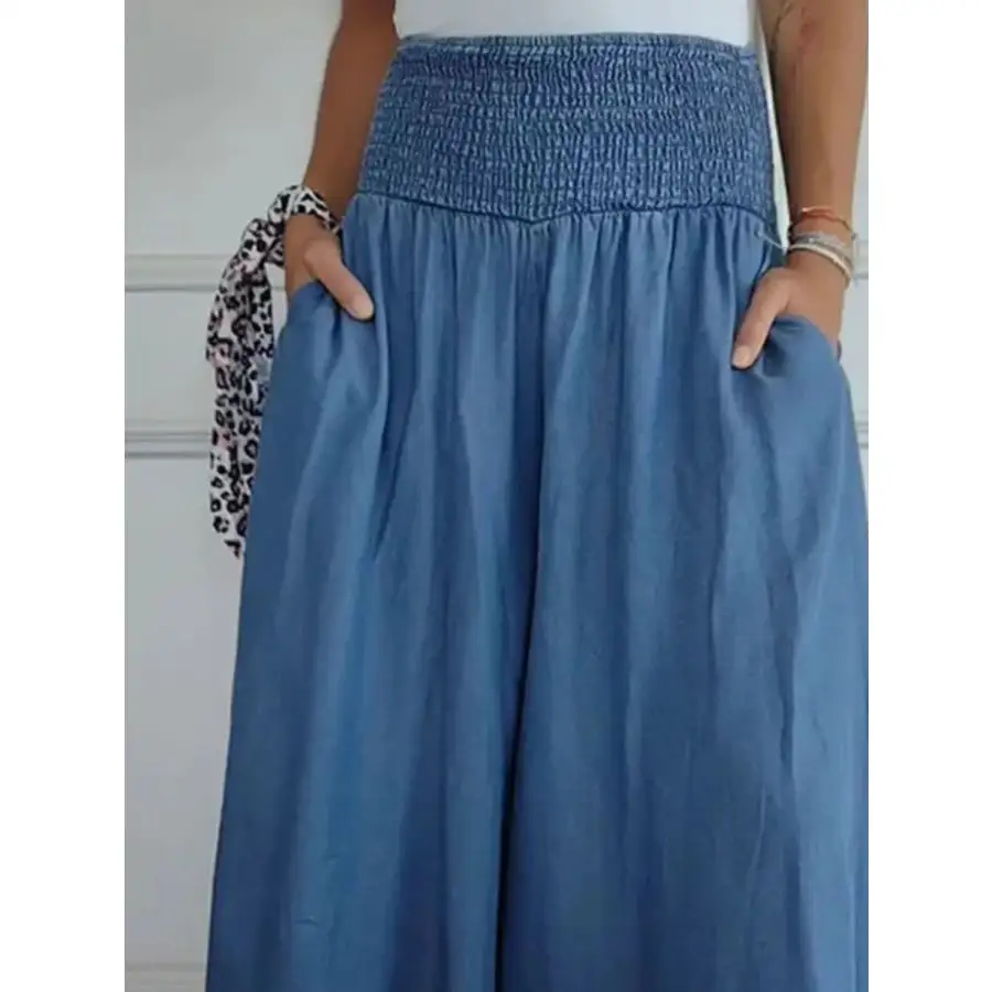 Full Size Smocked Wide Leg Pants with Pockets