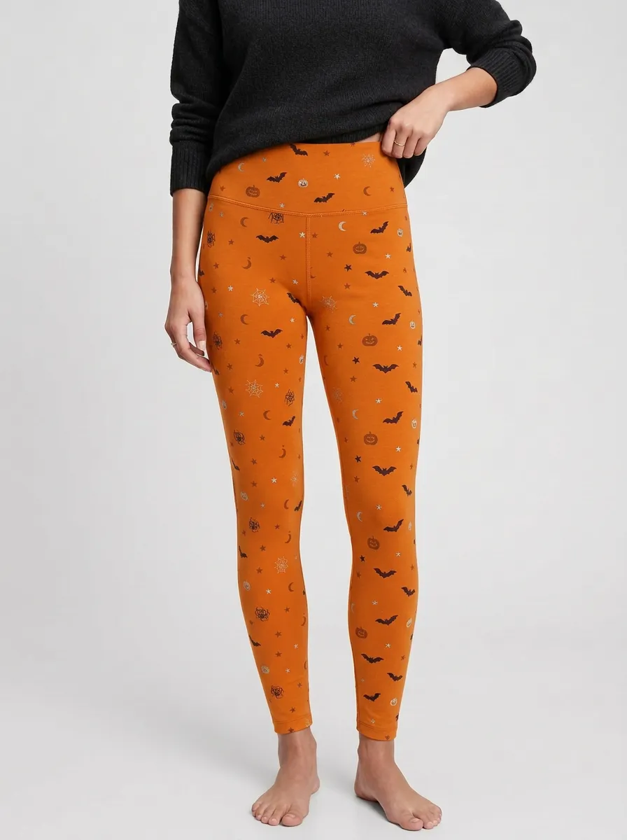 Women's Halloween Pumpkin Bat Moon Star Leggings