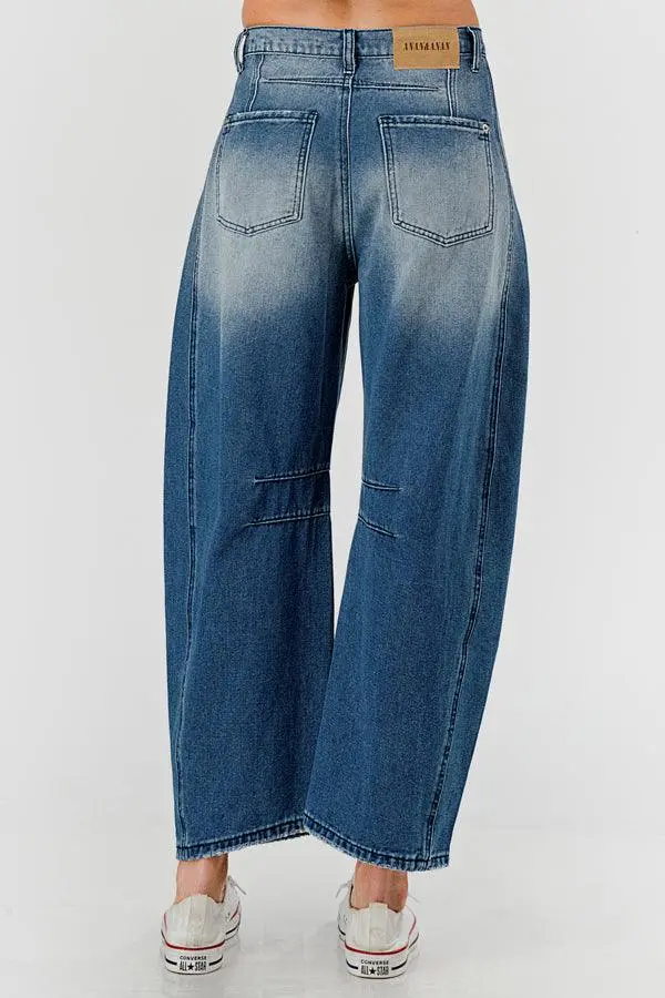 Relaxed Mid Rise Barrel Denim Pants