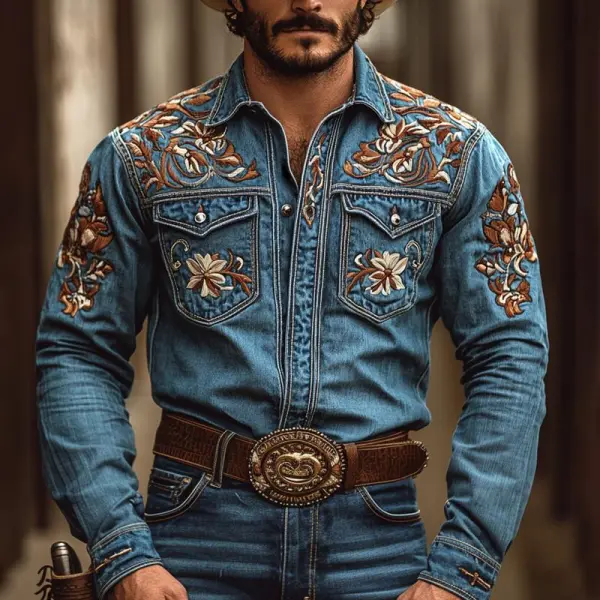 Embroidered Denim Utility Shirt