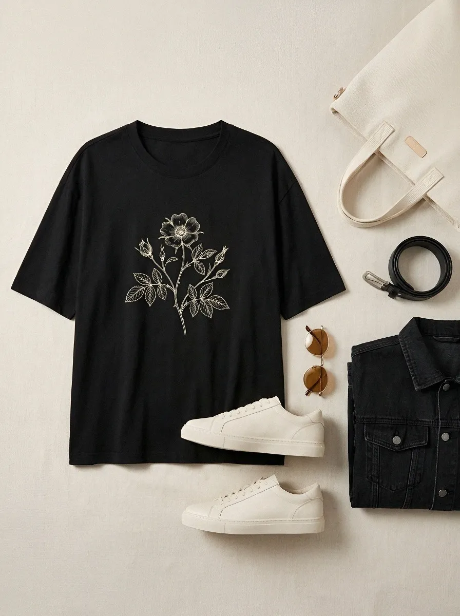 Unisex Botanical Nature Lover Wild Rose Printed T-shirt