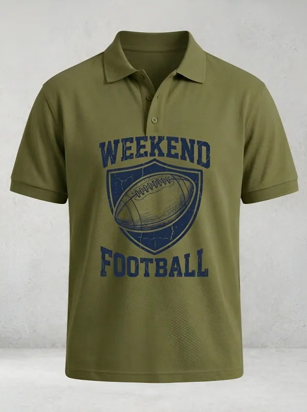 Men's Weekend Football Shield Graphic Printed Polo Shirt