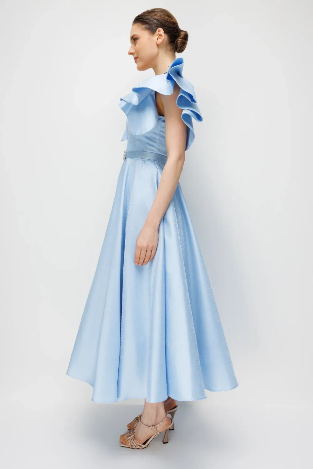Seren V-Neck Waist Cinched A-Line Midi Dress