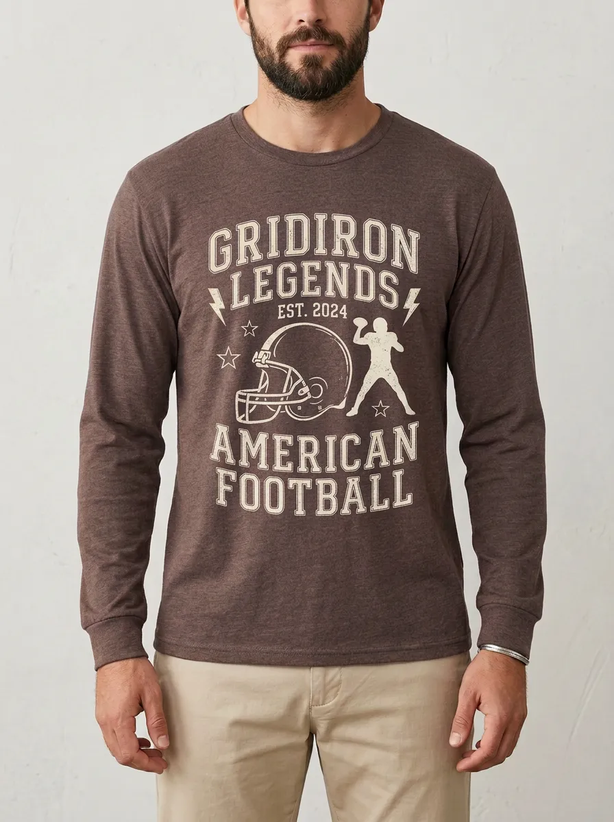 Everyday Men's American Football Gridiron Legends Helmet Printed Long Sleeve T-Shirt
