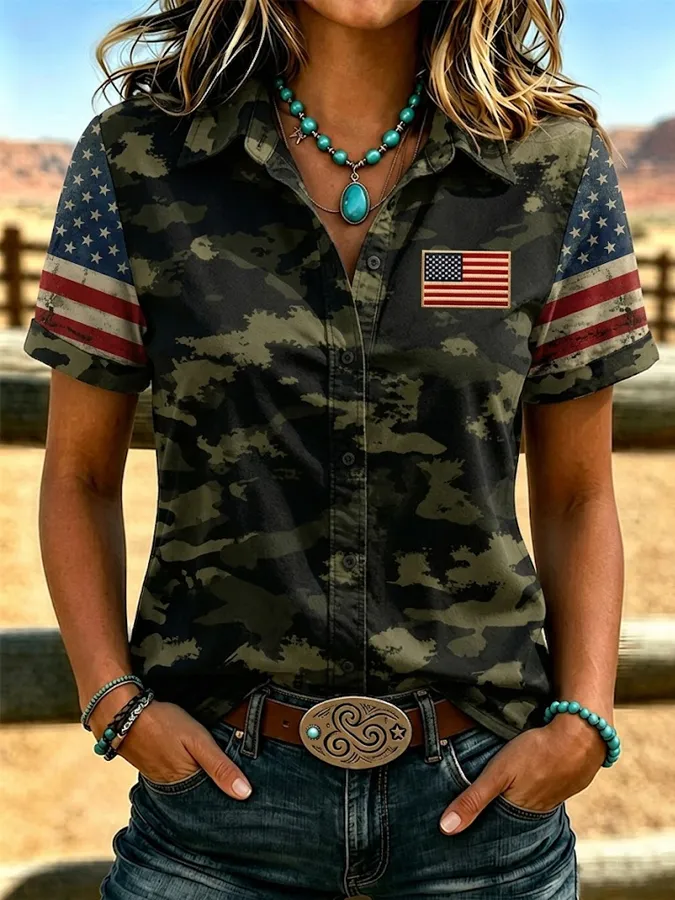 Women's American Flag Western Style Shirt