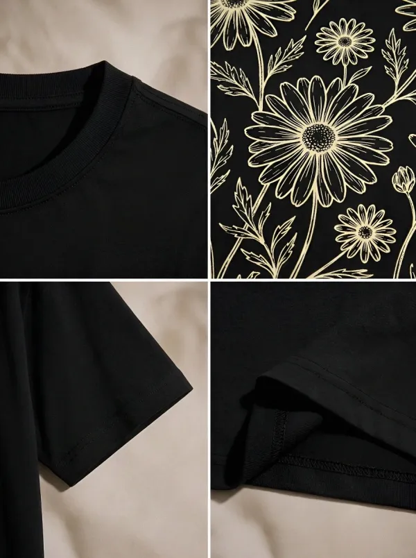 Women's Botanical Nature Lover Daisy Flower Printed T-shirt
