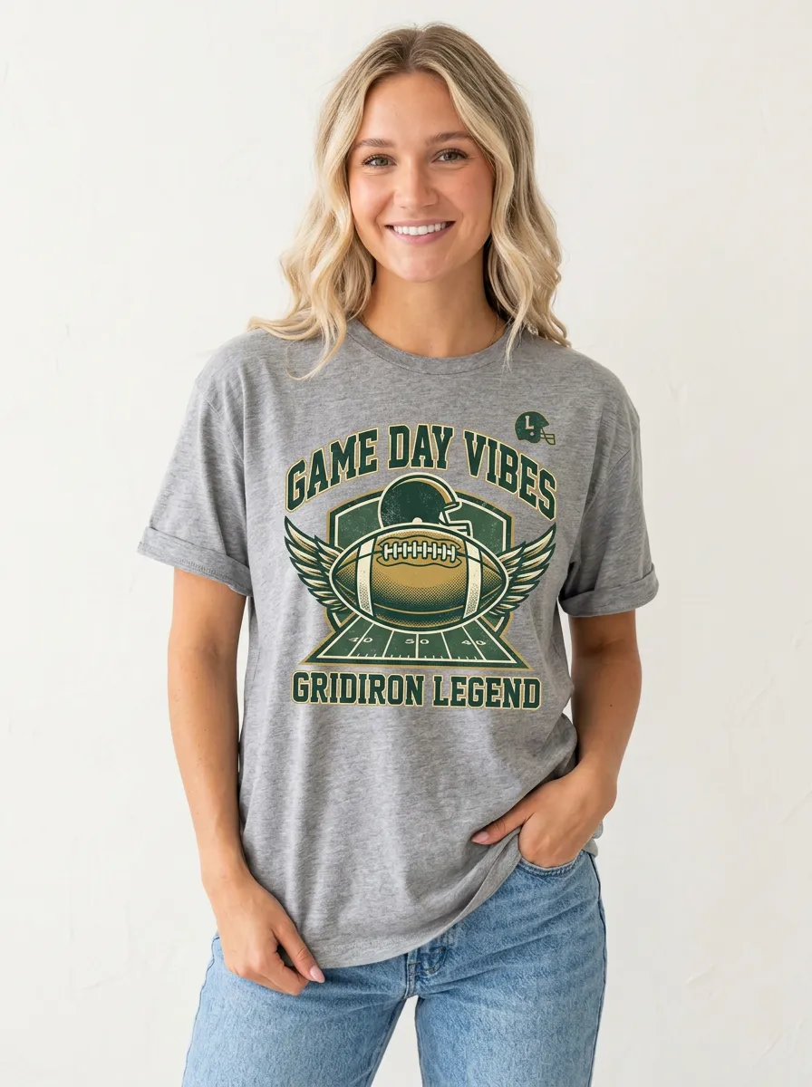 Women's Football Lover Game Day Vibes Winged Ball Printed T-Shirt