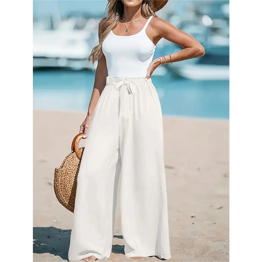 Full Size Drawstring Waist Wide Leg Pants Plus Size