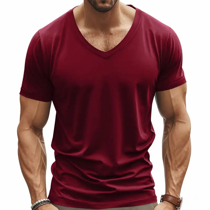 Men's V-Neck T-Shirt Breathable Cotton Blend With Modern Cut
