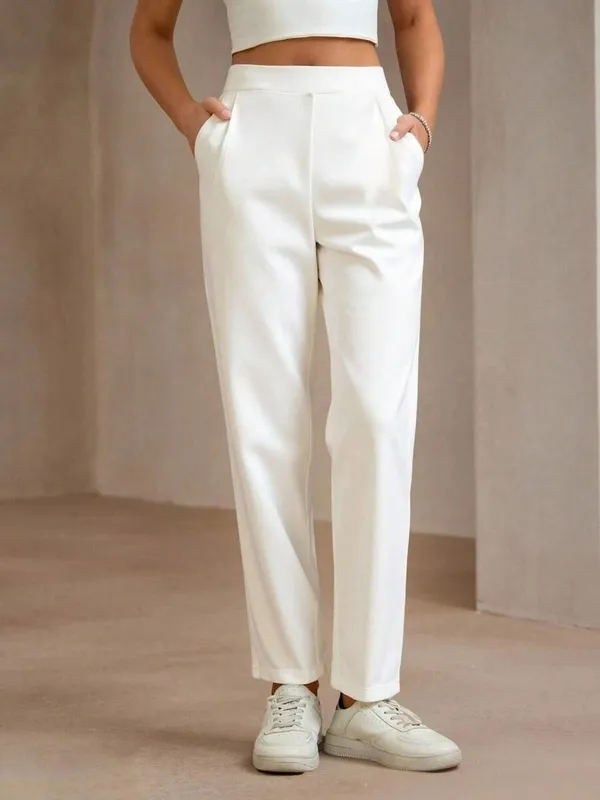Soft White Straight Leg Pocket Zip Front Pants
