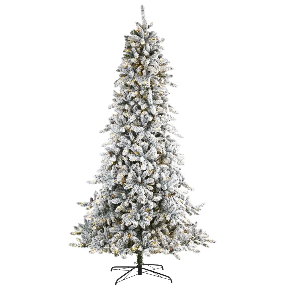Flocked Livingston Fir Artificial Christmas Tree with Pine Cones and Clear Warm LED Lights Botanical Accent