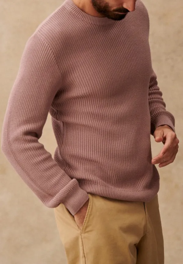 Vintage Pink Ribbed Knit Crew Neck Sweater