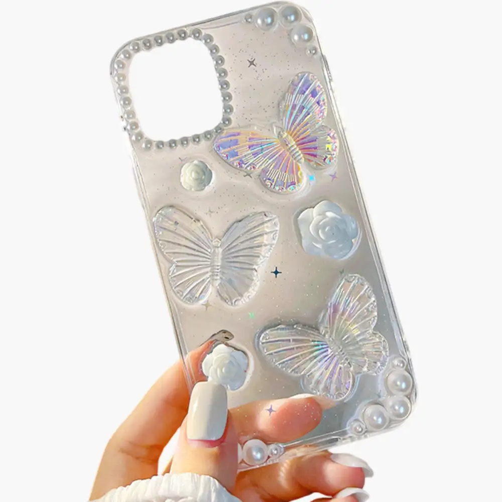 Floral Butterfly Pearl Detail Phone Case