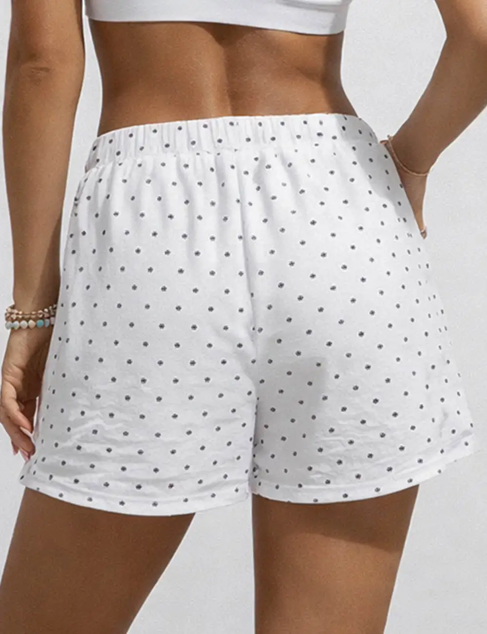 Polka Dot Elastic Waist Pocket Wide Leg Shorts