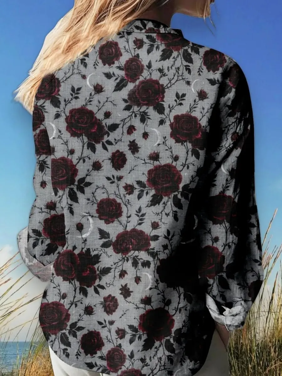 Gothic Rose Print Shirt