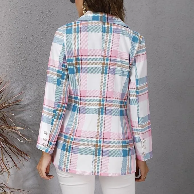 Patterned Denim Midi-Length Lightweight Tailored Blazer