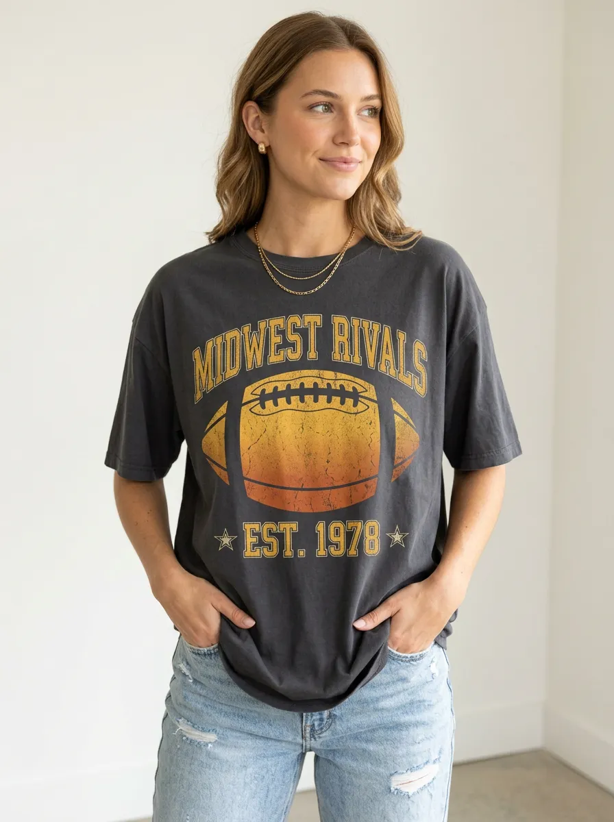 Women's Midwest Rivals Football 1978 Vintage Printed T-shirt